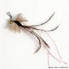 Black Deer Hair & Peacock Feather Fly Cat Wand Replacement with black fuzzy body, soft ostrich plume, peacock feather tail, red sparkle strands, yellow bell, and clip attachment.