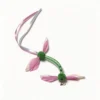 Leaf Bloom and Leaf Spring Cat Wand Replacement with pink leaf feathers, green plush accents, ribbons, and clip