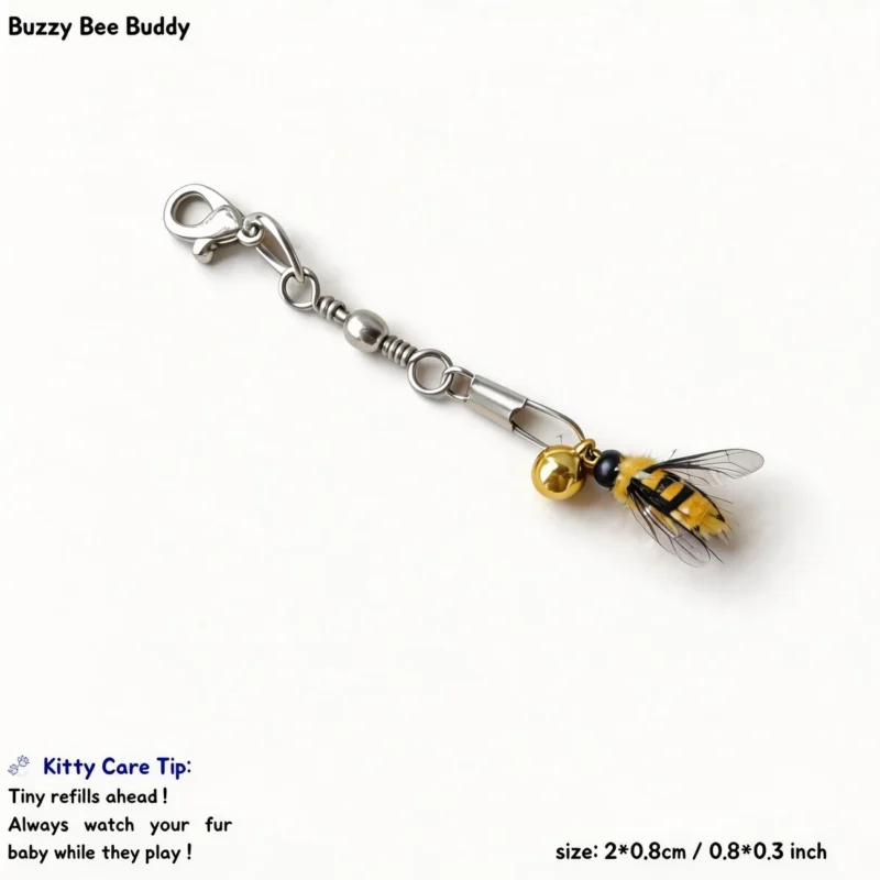 Buzzy Bee Buddy mini bee cat wand replacement with fuzzy yellow body, wings and bell for cats who love tiny bug toys
