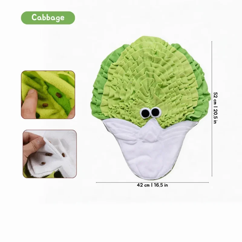 Crispy Cabbage VeggiePup Garden Snuffle Foraging Mat with treat-hiding folds for slow feeder play and boredom relief