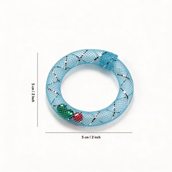 Sky Blue Cat Safe Hair Tie Alternative Jingle Mesh Ring Toy with built-in bells, 5 cm chew and chase toy for cats