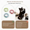Cat Safe Hair Tie Alternative Jingle Mesh Ring Toy comparison graphic showing mesh ring toys as a safer option than loose hair ties