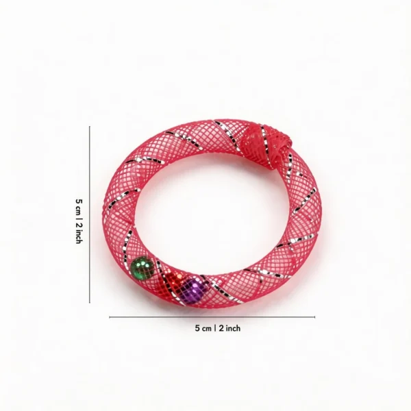 Raspberry Red Cat Safe Hair Tie Alternative Jingle Mesh Ring Toy with bell details, 5 cm ring for cats that love hair ties