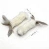 Cream White Chirp Bunny Scent Enrichment Cat Kicker Toy with real rabbit fur and natural feathers, shown with 21 cm / 8.3 in length and 3.5 cm / 1.4 in width labels.