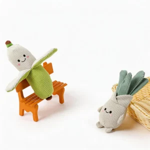 Veggie Pals Crinkle Plush Dog Toy Banana Buddy and Scallion Pal Set Veggie Pals Crinkle Plush Dog Toy set with Banana Buddy and Scallion Pal designs, shown as soft corduroy vegetable plush toys on a white background.