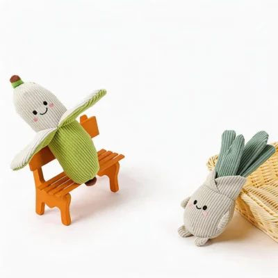Veggie Pals Crinkle Plush Dog Toy Banana Buddy and Scallion Pal Set Veggie Pals Crinkle Plush Dog Toy set with Banana Buddy and Scallion Pal designs, shown as soft corduroy vegetable plush toys on a white background.