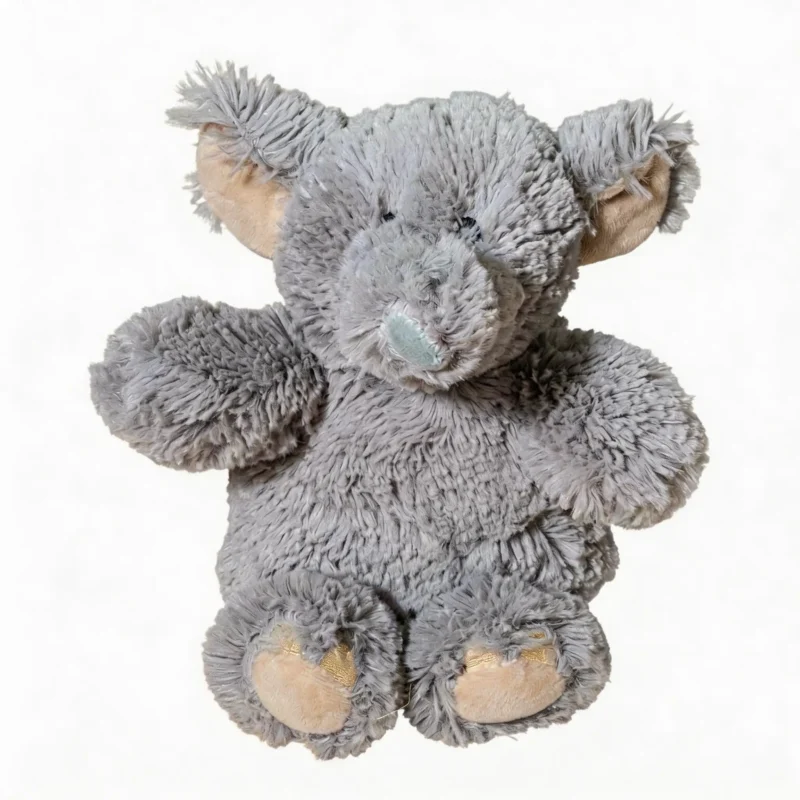 CloudCalm Baby-Soft Elephant Dog Toy in a front view, showing a gray baby-soft elephant plush with floppy ears, beige paws, and a gentle cuddly look.
