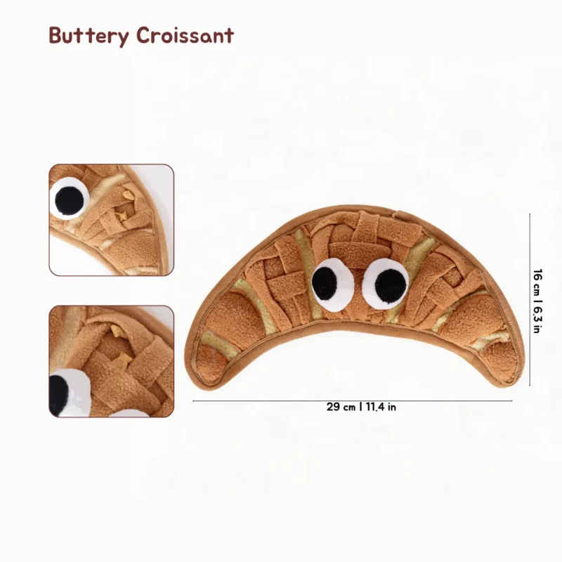 Buttery Croissant Bakery Bites Snuffle Foraging Mat Buttery Croissant Bakery Bites Snuffle Foraging Mat designed with layered plush pockets for treat hunting and indoor enrichment.