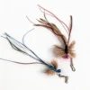 Deer Hair & Peacock Feather Fly Cat Wand Replacement set with blue and black fly refills, feather tails, sparkle strands, jingle bells, and metal clips for interactive cat play.