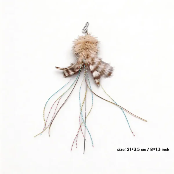 Full view of DeerFur Jellyfish Cat Wand Replacement with jellyfish shape, feather skirt, and 21 cm dangling tentacles.