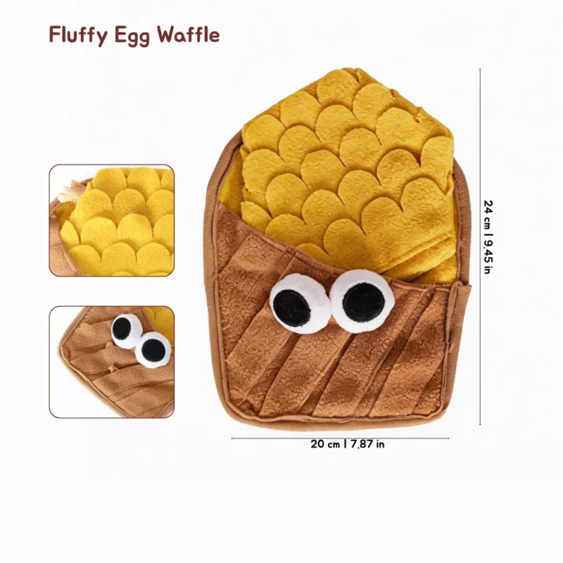 Fluffy Egg Waffle Bakery Bites Snuffle Foraging Mat Fluffy Egg Waffle Bakery Bites Snuffle Foraging Mat with soft plush folds for hiding treats and supporting dog nose work.