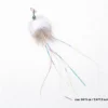 Single Jellyfish Rabbit and Deer Fur Cat Wand Replacement with fluffy natural fur, colorful tinsel streamers, and a small green bell.