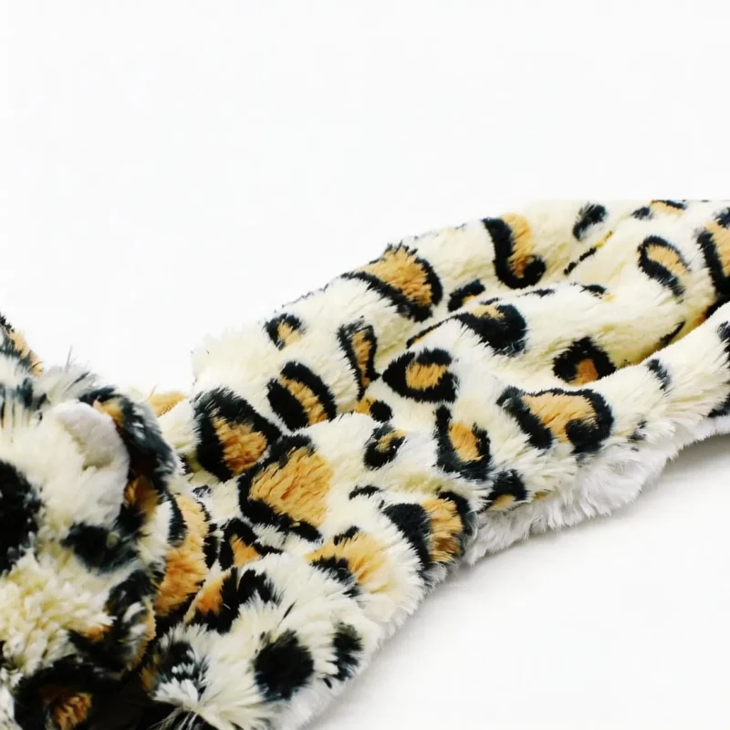 Leopard Jungle Hunter No-Stuff Squeaky Plush Dog Toy close-up with soft spotted faux fur and flat crinkle body