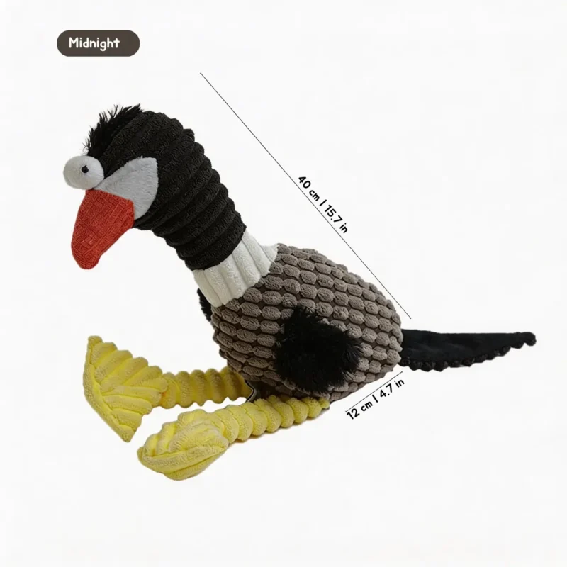 Midnight Beaky Buddy Long-Neck Squeaky Plush Dog Toy Size Midnight Beaky Buddy Long-Neck Squeaky Plush Dog Toy with textured body, long beak and 15.7 inch length