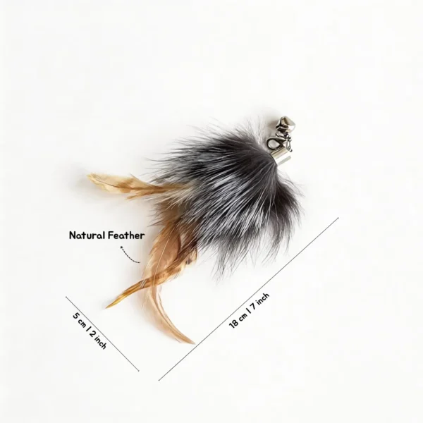 Midnight Gradient Feather Floofy Fox Fur Cat Wand Replacement with dark fox fur and natural feather tail