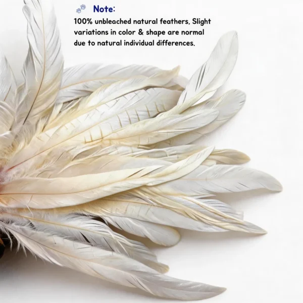 Close-up of natural unbleached ivory feathers showing soft texture and slight color variations in a dye-free cat wand replacement.