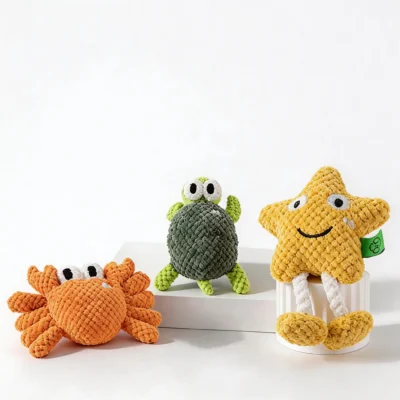 Ocean Pals Textured Plush Dog Toys Turtle Crab Sunny Star Set Ocean Pals Textured Plush Dog Toys set featuring Turtle, Crab, and Sunny Star designs in textured plush fabric on a white display background.