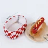 Hot Dog Snuffle Plush Dog Toy with red checkered picnic basket, showing basket dimensions of 18 x 14 x 7.5 cm and hot dog plush size of 16 x 9.5 cm.