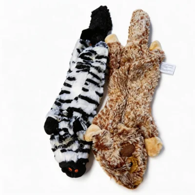 Wild Grassland No-Stuff Squeaky Dog Toy in Zebra and Marmot styles, soft floppy plush toys for dogs