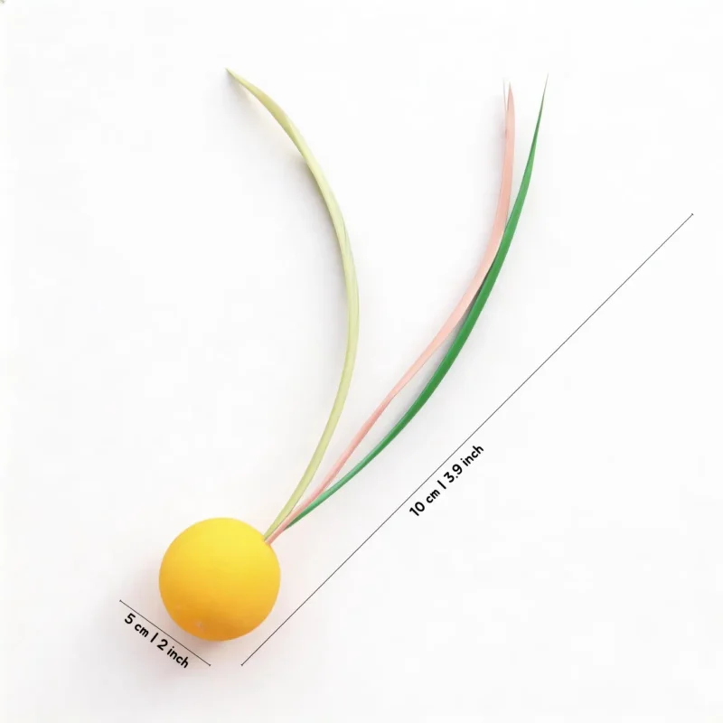 Bright Yellow Ball + Color Streamers Feather Bounce Ball Cat Toy for quiet fetch and self-play
