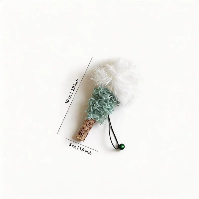 Mint Silvervine Fluffy Lollipop Cat Chew Toy Size Mint Silvervine Fluffy Lollipop Cat Chew Toy with white rabbit fur, mint curly body, natural silvervine chew stick, and 10 cm size guide.
