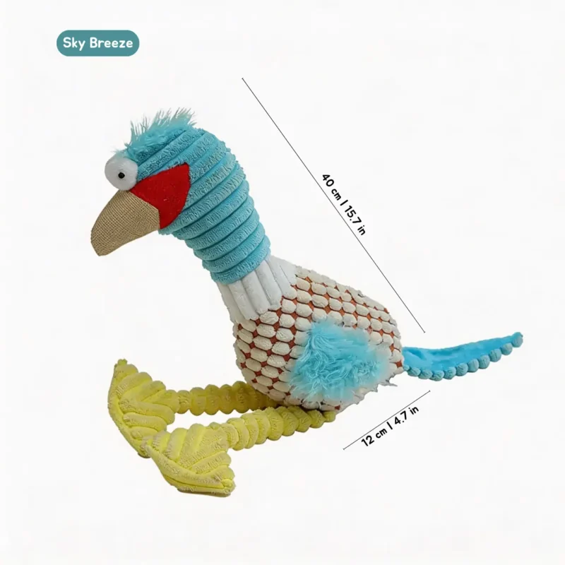 Sky Breeze Beaky Buddy Long-Neck Squeaky Plush Dog Toy Size Sky Breeze Beaky Buddy Long-Neck Squeaky Plush Dog Toy showing 40 cm by 12 cm size details