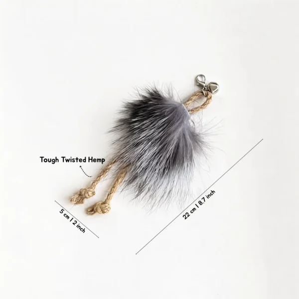 Slate Gray Hemp Rope Floofy Fox Fur Cat Wand Replacement with fluffy gray fox fur and twisted hemp rope tails