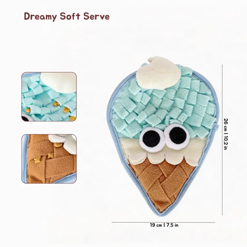 Dreamy Soft Serve Bakery Bites Snuffle Foraging Mat Dreamy Soft Serve Bakery Bites Snuffle Foraging Mat with soft fabric layers for slow feeding, sniffing games, and boredom relief.