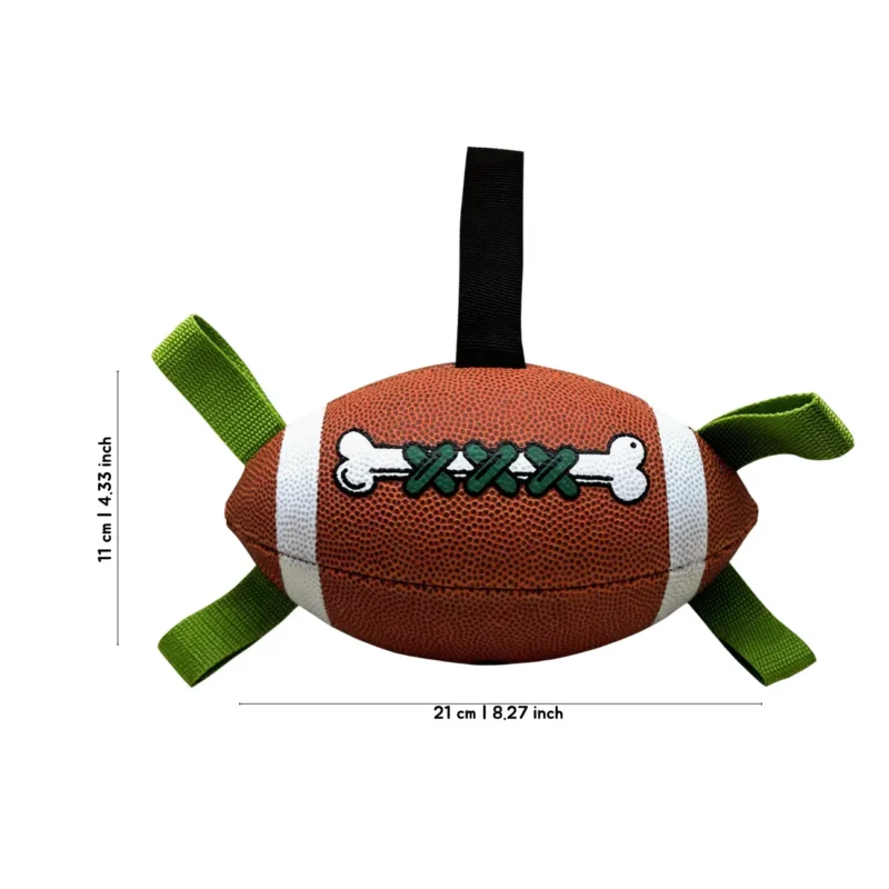 Inflatable Floating Football Tug Dog Toy Size Detail Inflatable Floating Football Tug Dog Toy size guide showing 21 cm by 11 cm football toy for dogs