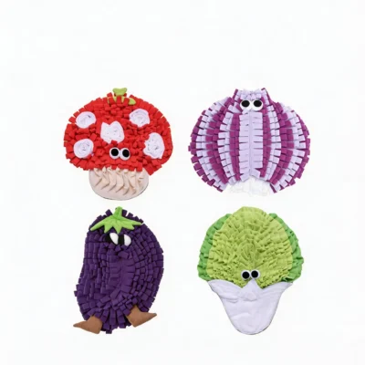 VeggiePup Garden Snuffle Foraging Mat Vegetable 4 Pack VeggiePup Garden Snuffle Foraging Mat 4-pack with Red Shroom, Purple Onion, Plum Eggplant, and Crispy Cabbage for dog nose work