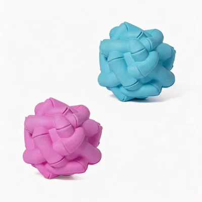Bamboo Texture Dog Chew Ball Candy Pink and Poolside Blue Set Bamboo Texture Dog Chew Ball set in Candy Pink and Poolside Blue, showing two knot-style textured chew balls on a white background.