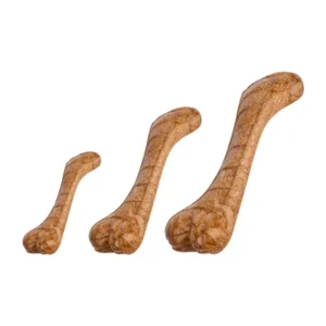 Beef Flavored BarkBone Dog Chew Toy in Small Medium and Large Three Beef Flavored BarkBone Dog Chew Toy sizes shown on a white background, including Small-Mini BarkBone Chew, Medium Everyday BarkBone Chew, and Large Big Buddy BarkBone Chew.