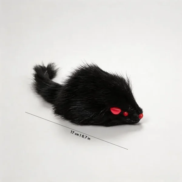 Black Rabbit Fur Mouse Scent Enrichment Cat Toy with 17 cm size for pouncing, biting, and kicking