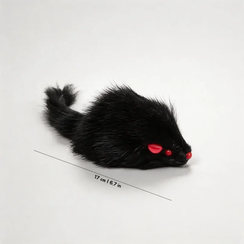 Black Rabbit Fur Mouse Scent Enrichment Cat Toy with 17 cm size for pouncing, biting, and kicking