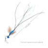 Blue long-tail flying insect cat wand toy attachment with peacock feathers, blue tinsel, bell, and 22 cm size guide.
