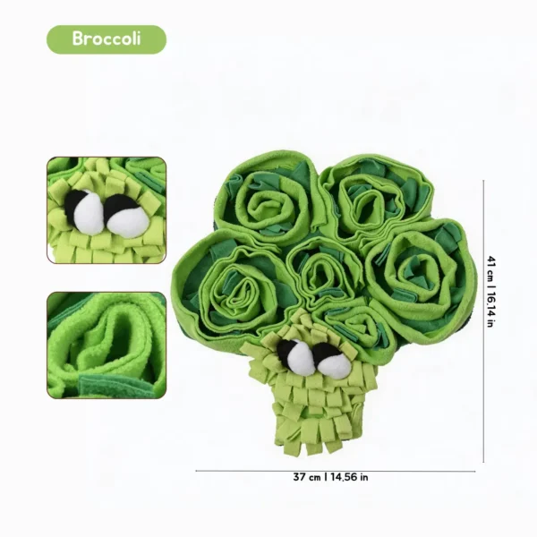 Broccoli VeggiePup Garden Snuffle Foraging Mat with rolled fleece pockets for puppy and senior dog enrichment