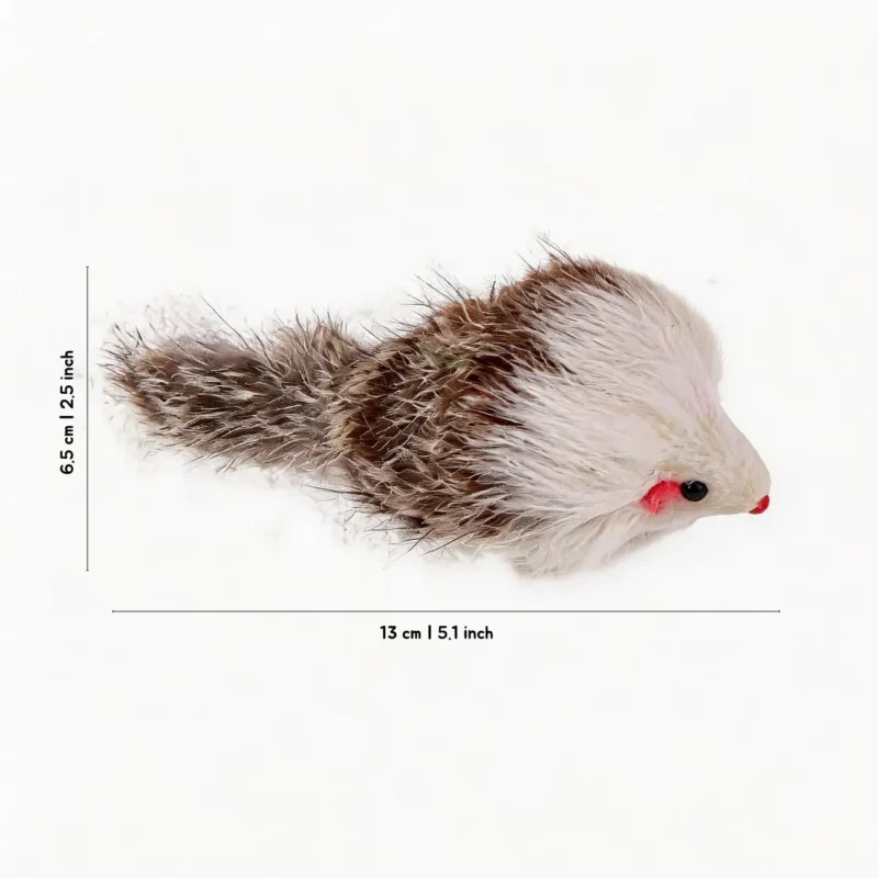 Brown Rabbit Fur Mouse Scent Enrichment Cat Toy with 13 cm length and soft natural fur texture