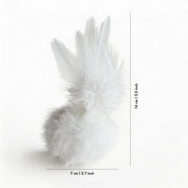 Cloud White Bunny Fur Scent Enrichment Cat Toy with white bunny fur and feather tail, 14 cm tall and 7 cm wide
