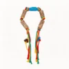 Blue Lagoon Loop Cord-Saver Silvervine Cat Chew Rope with blue handle wrap, natural silvervine sticks, colorful rope tassels, beads, and gall fruit accent.