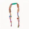 Green Meadow Loop Cord-Saver Silvervine Cat Chew Rope with green handle wrap, natural silvervine chew sticks, bright tassel ropes, blue beads, and gall fruit scent accent.