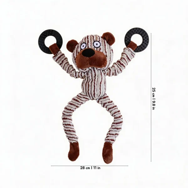 Cozy Bear Floppy Critter Chew Ring Plush Dog Toy with soft striped plush body and chew ring handles.