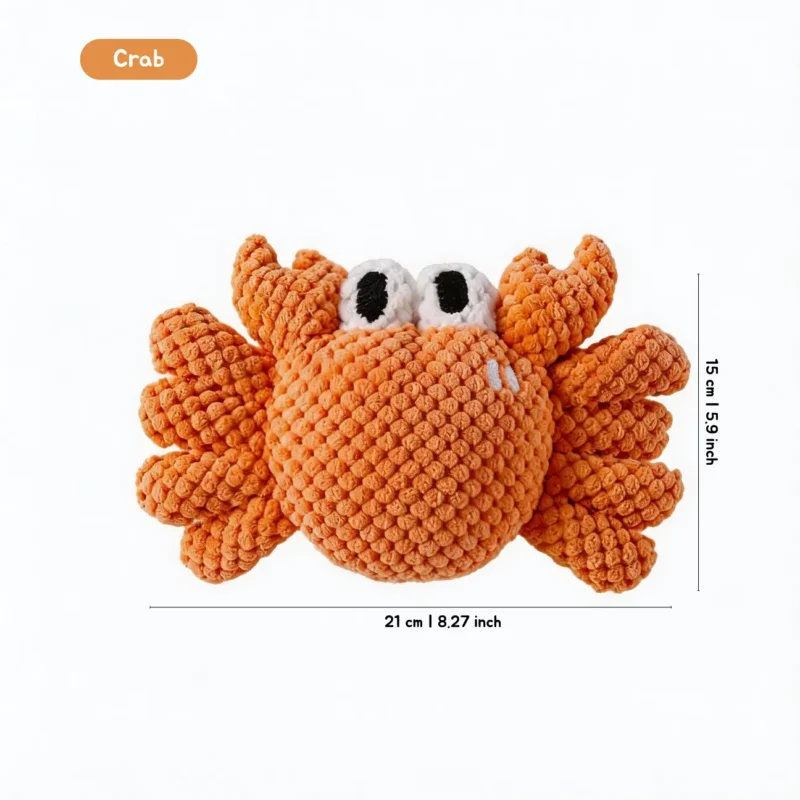 Crab Ocean Pals Textured Plush Dog Toy in orange plush with soft legs for small dogs to grab and shake.