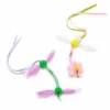 Flower and leaf feather cat teasers with ribbon tails and plush bodies designed as replacement attachments for interactive cat wand play.