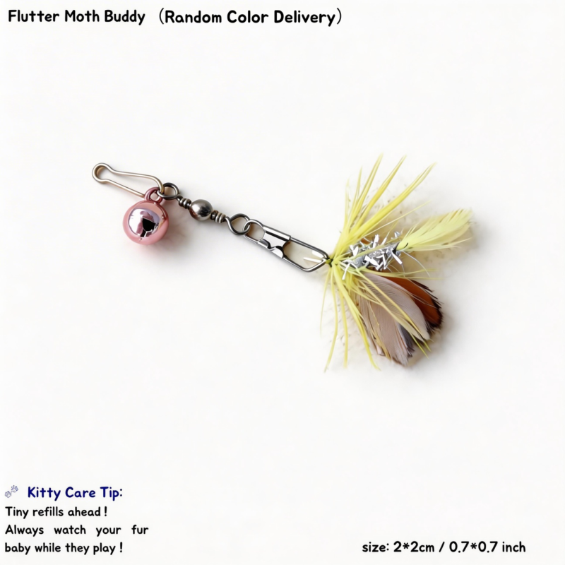 Flutter Moth Buddy feather moth cat wand replacement with soft fluttering details and bell for interactive indoor cat enrichment