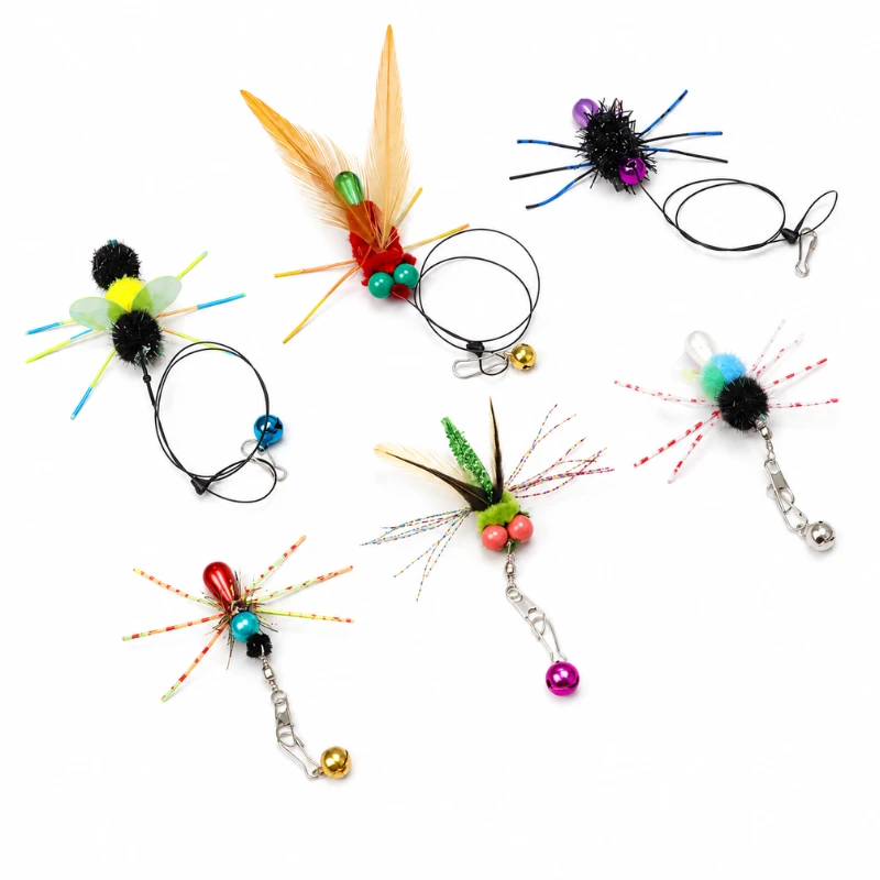 flying-insect-cat-wand-teaser-replacement-collection Flying Insect Cat Wand Teaser collection with Dragonfly Dream, Rainbow Flutter, Honeybee Hopper, Midnight Firefly, Jewel Beetle, and Garden Spider designs for hunting play.
