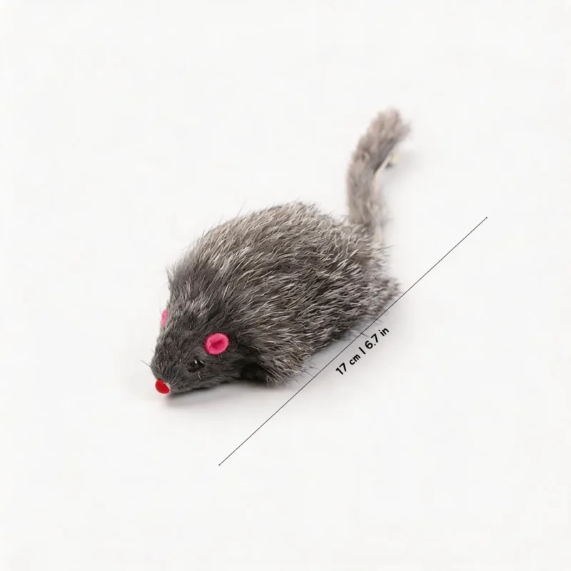 Grey Rabbit Fur Mouse Scent Enrichment Cat Toy with soft fur texture and 17 cm body length