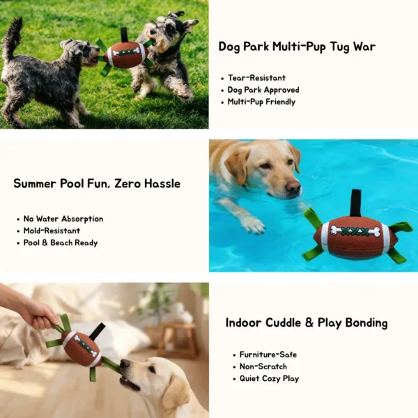 Inflatable Floating Football Tug Dog Toy for Dog Park Pool and Indoor Play