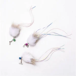 Jellyfish Rabbit and Deer Fur Cat Wand Replacement with cloud-soft fur heads and iridescent tinsel tails that mimic floating jellyfish movement.