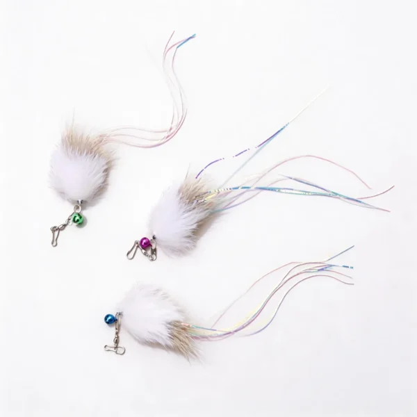 Jellyfish Rabbit and Deer Fur Cat Wand Replacement with cloud-soft fur heads and iridescent tinsel tails that mimic floating jellyfish movement.