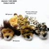 Jungle Hunter No-Stuff Squeaky Plush Dog Toy showing BB squeakers and full-body crinkle paper for interactive play
